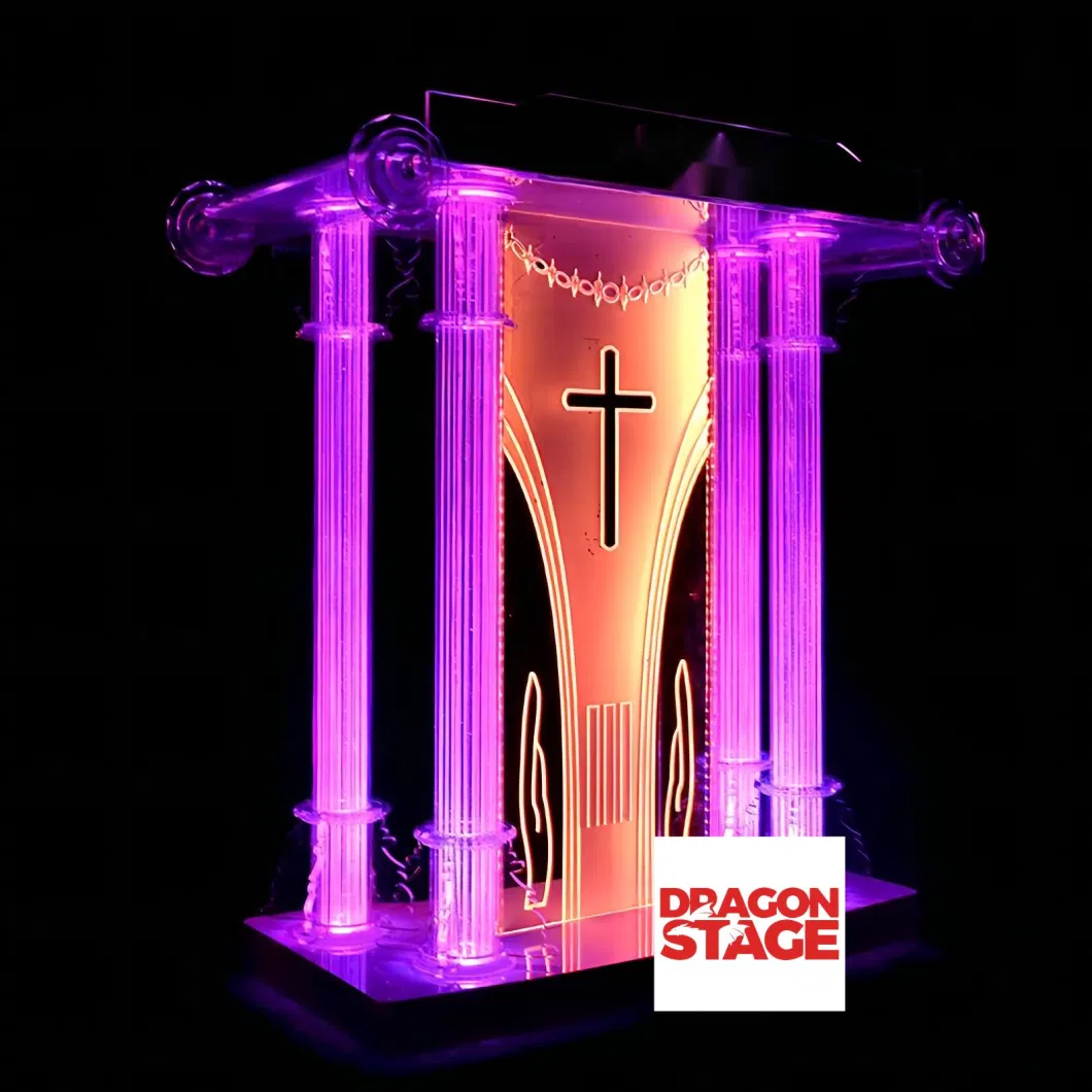 Dragonstage Acrylic Podium Plexiglass Pulpit Conference School Church Lectern with LED Light