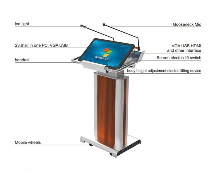 High -End Digital Speech Aluminium Steel Podium for Lecture Hall